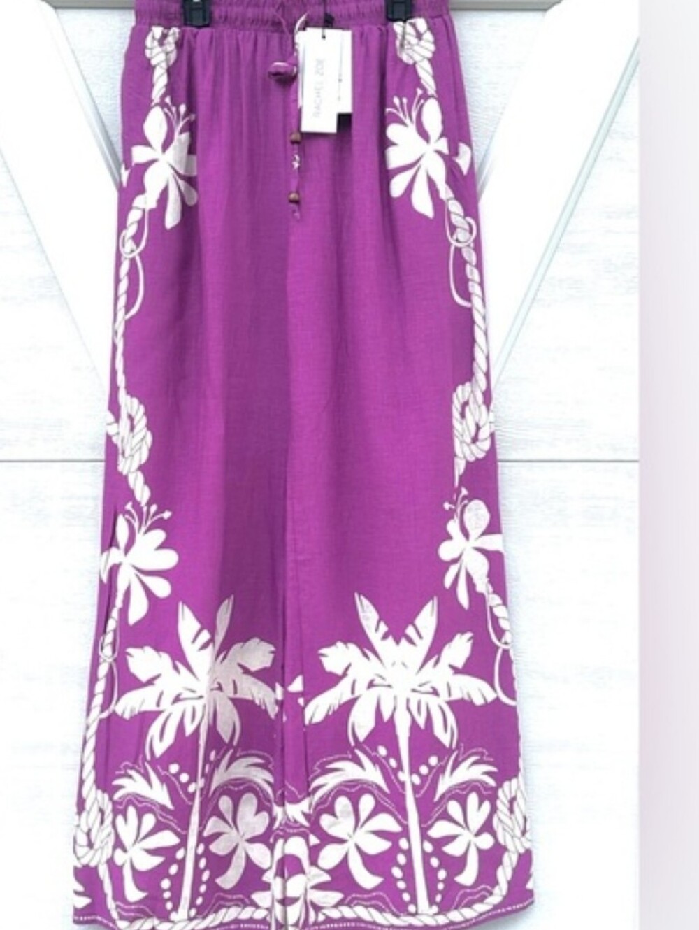 Rachel Zoe Magenta Tropical Border Print Pants.
